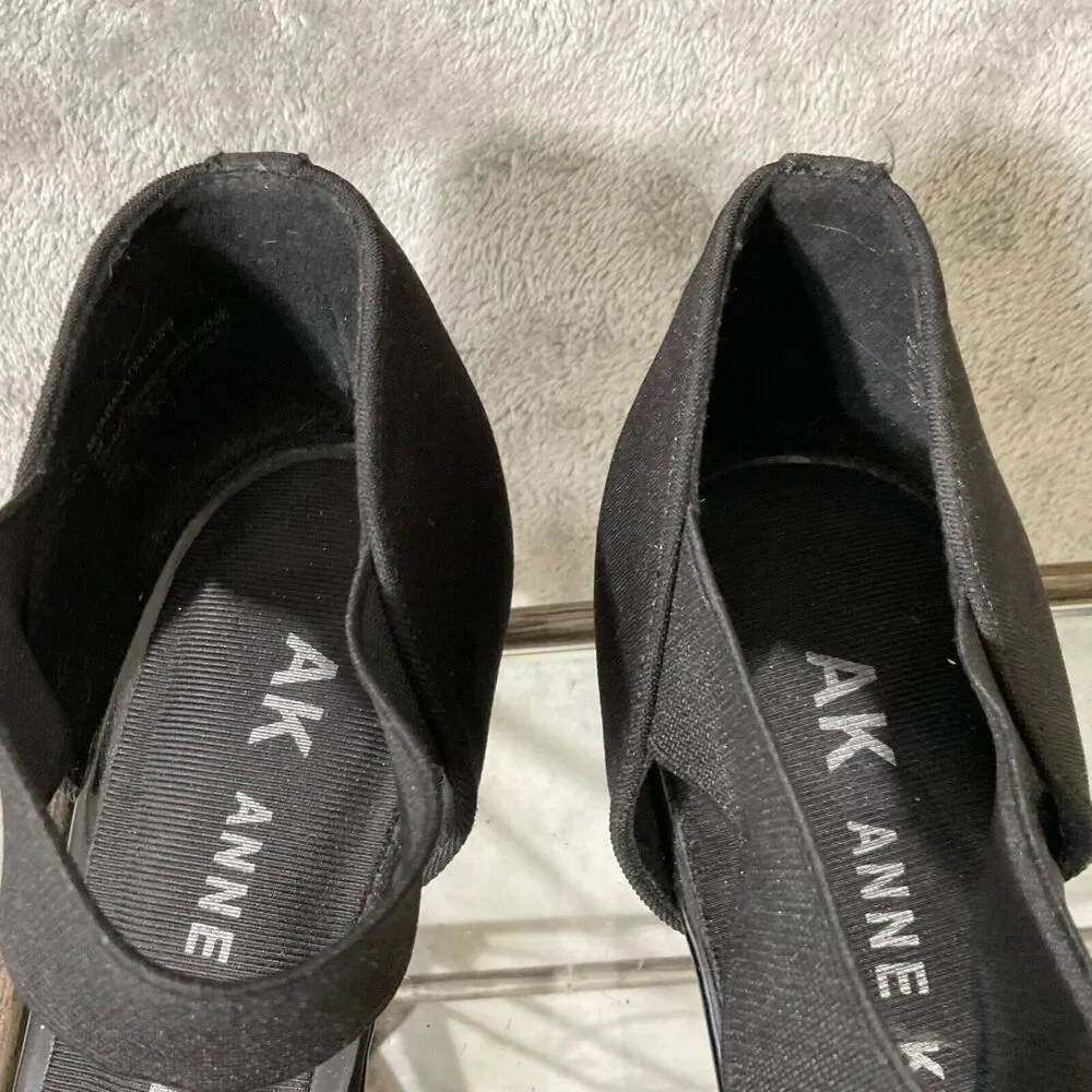 Ann Klein Open Toe Wedge Heel Shoe sandal Women's Size 9 M Black office comfort